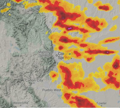 Hail footprint map, Colorado Springs hailstorm