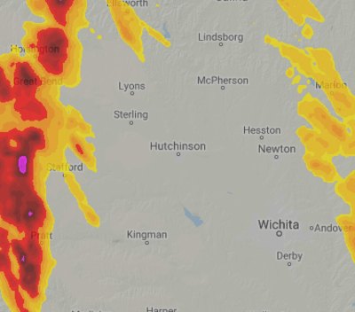 Hail footprint map, Hutchinson hailstorm