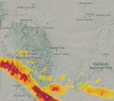 Hail footprint map, Rapid City hailstorm
